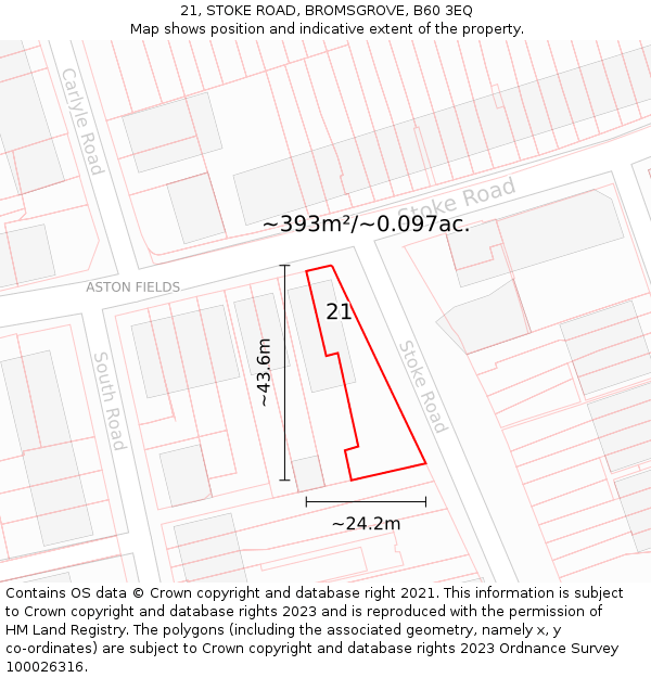 21, STOKE ROAD, BROMSGROVE, B60 3EQ: Plot and title map