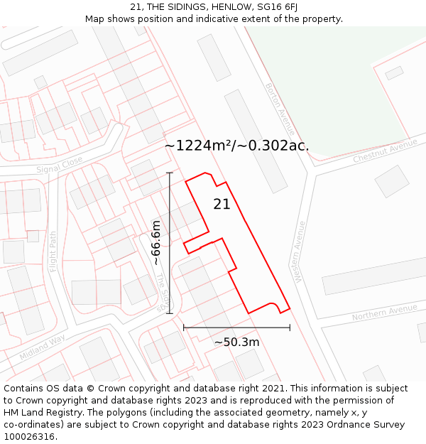 21, THE SIDINGS, HENLOW, SG16 6FJ: Plot and title map