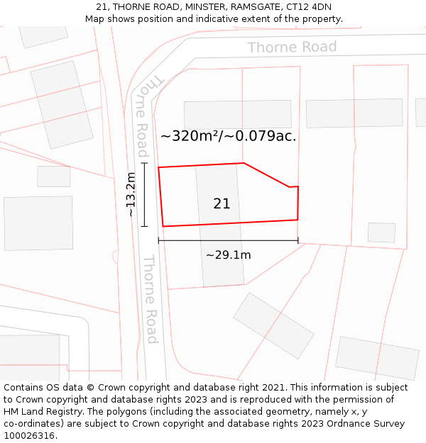 21, THORNE ROAD, MINSTER, RAMSGATE, CT12 4DN: Plot and title map