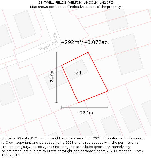 21, TWELL FIELDS, WELTON, LINCOLN, LN2 3FZ: Plot and title map