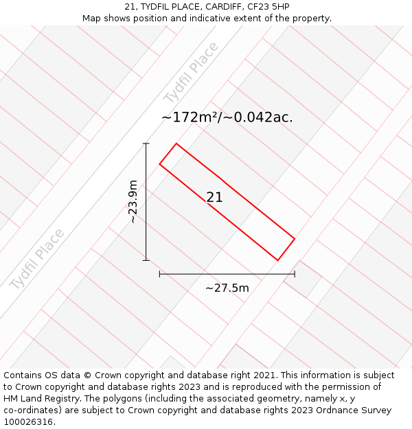21, TYDFIL PLACE, CARDIFF, CF23 5HP: Plot and title map