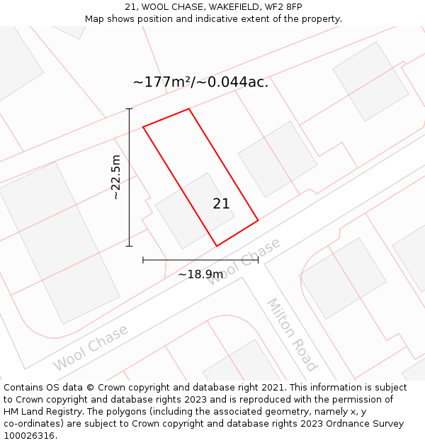 21, WOOL CHASE, WAKEFIELD, WF2 8FP: Plot and title map