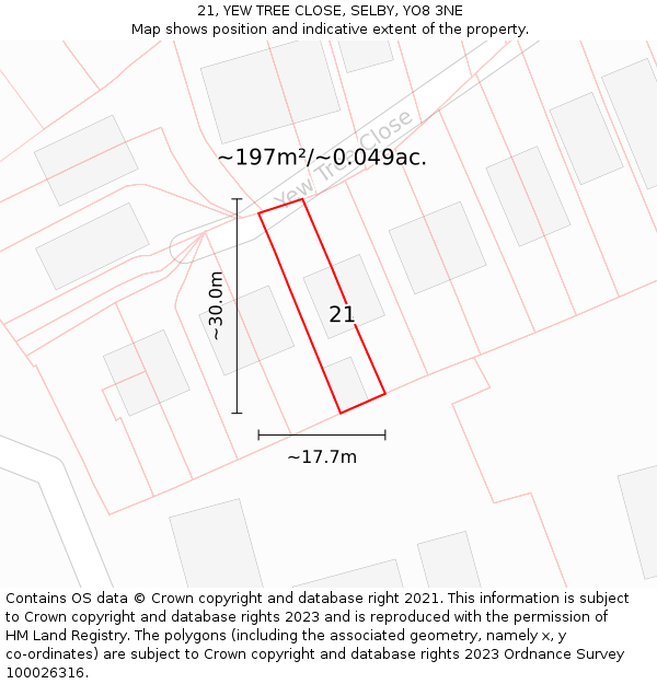 21, YEW TREE CLOSE, SELBY, YO8 3NE: Plot and title map