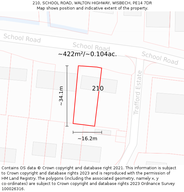 210, SCHOOL ROAD, WALTON HIGHWAY, WISBECH, PE14 7DR: Plot and title map