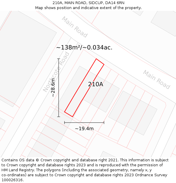 210A, MAIN ROAD, SIDCUP, DA14 6RN: Plot and title map