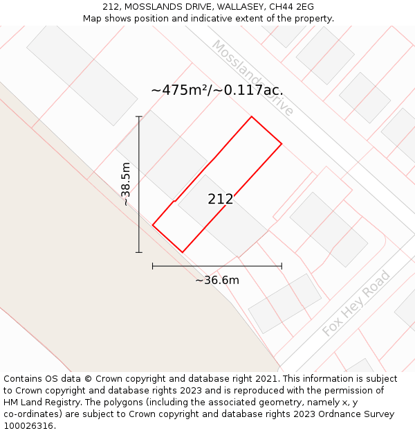 212, MOSSLANDS DRIVE, WALLASEY, CH44 2EG: Plot and title map