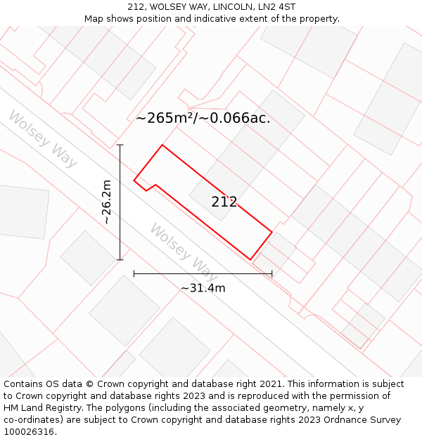 212, WOLSEY WAY, LINCOLN, LN2 4ST: Plot and title map