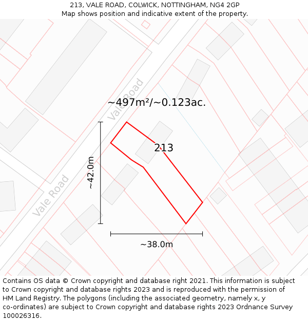 213, VALE ROAD, COLWICK, NOTTINGHAM, NG4 2GP: Plot and title map