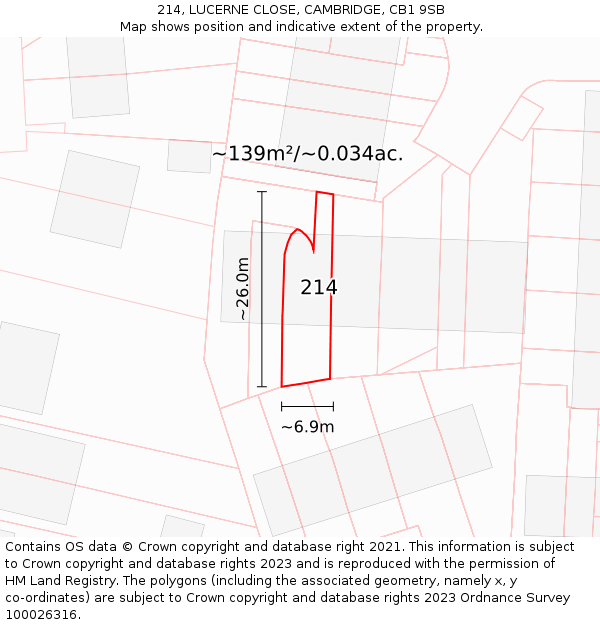 214, LUCERNE CLOSE, CAMBRIDGE, CB1 9SB: Plot and title map