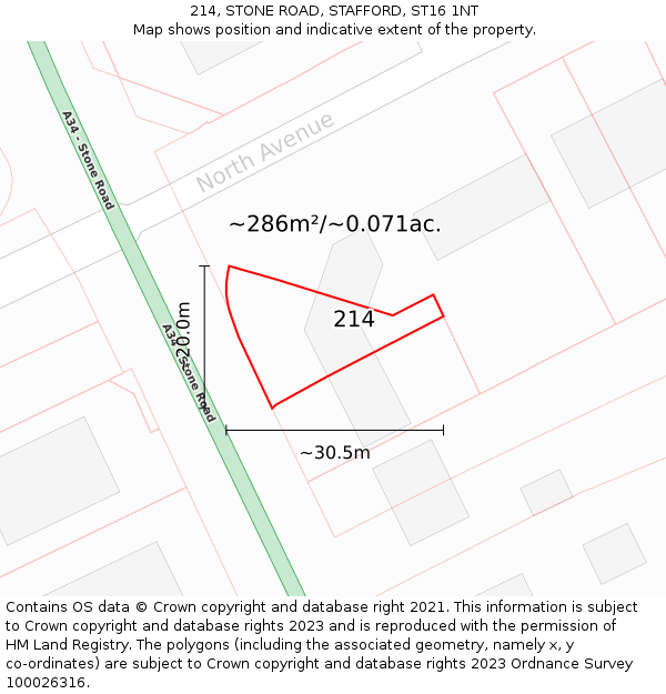 214, STONE ROAD, STAFFORD, ST16 1NT: Plot and title map