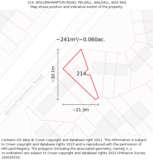 214, WOLVERHAMPTON ROAD, PELSALL, WALSALL, WS3 4AQ: Plot and title map