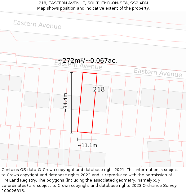 218, EASTERN AVENUE, SOUTHEND-ON-SEA, SS2 4BN: Plot and title map