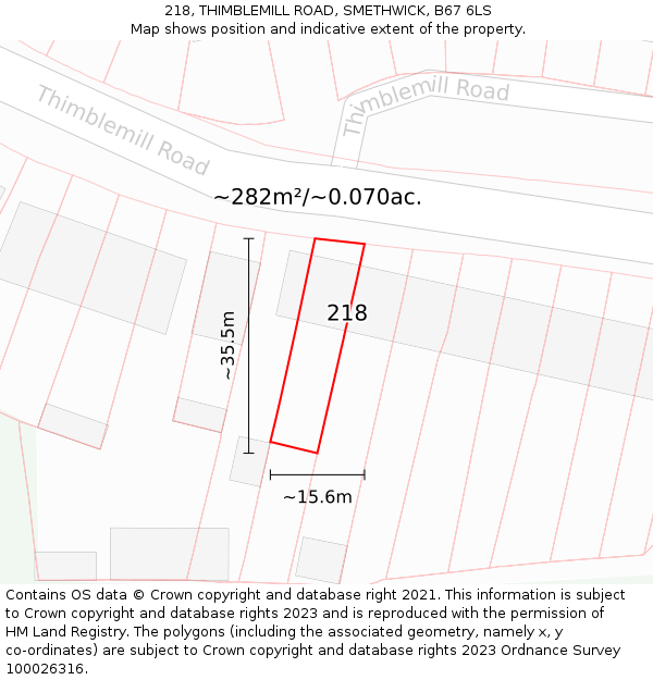 218, THIMBLEMILL ROAD, SMETHWICK, B67 6LS: Plot and title map