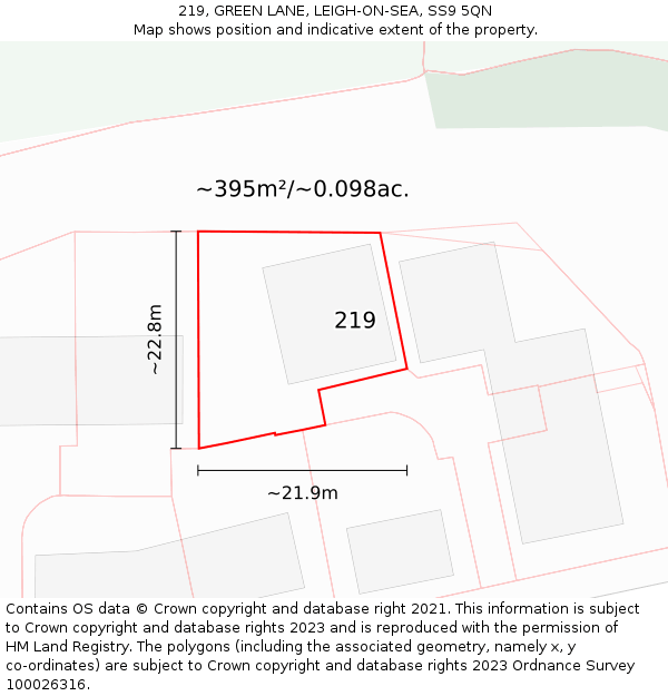 219, GREEN LANE, LEIGH-ON-SEA, SS9 5QN: Plot and title map