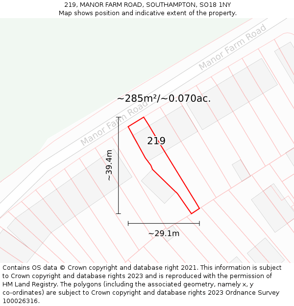 219, MANOR FARM ROAD, SOUTHAMPTON, SO18 1NY: Plot and title map