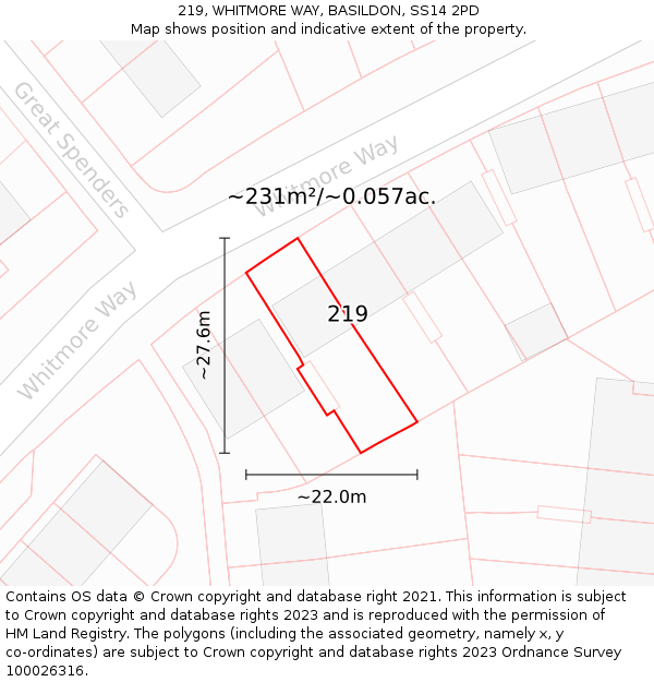219, WHITMORE WAY, BASILDON, SS14 2PD: Plot and title map