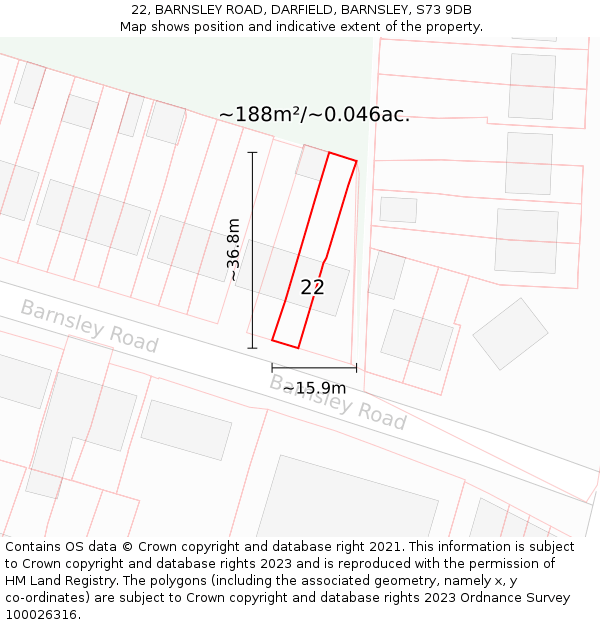 22, BARNSLEY ROAD, DARFIELD, BARNSLEY, S73 9DB: Plot and title map