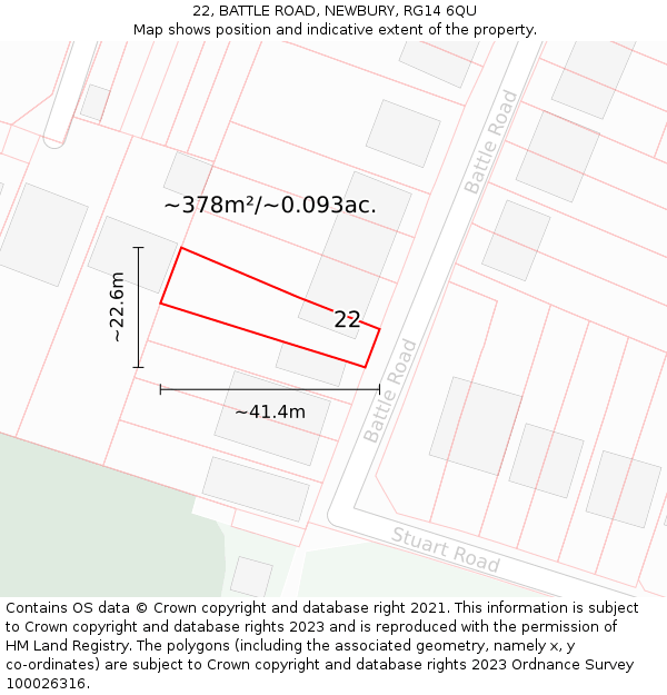 22, BATTLE ROAD, NEWBURY, RG14 6QU: Plot and title map