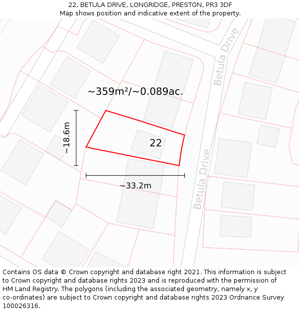 22, BETULA DRIVE, LONGRIDGE, PRESTON, PR3 3DF: Plot and title map