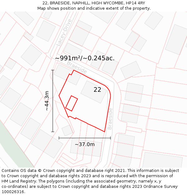 22, BRAESIDE, NAPHILL, HIGH WYCOMBE, HP14 4RY: Plot and title map