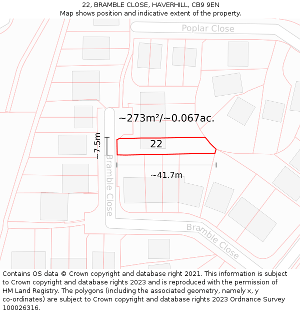 22, BRAMBLE CLOSE, HAVERHILL, CB9 9EN: Plot and title map