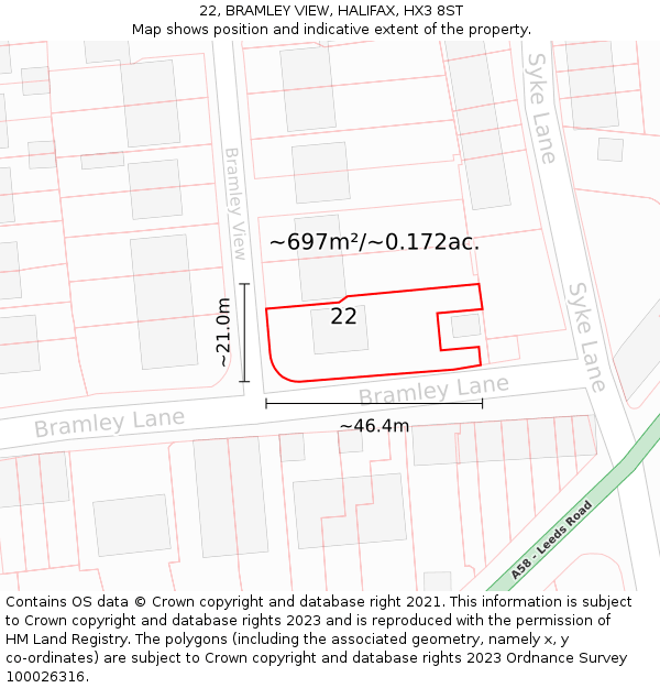 22, BRAMLEY VIEW, HALIFAX, HX3 8ST: Plot and title map