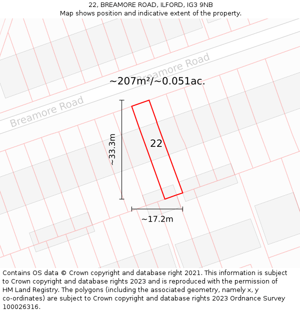 22, BREAMORE ROAD, ILFORD, IG3 9NB: Plot and title map