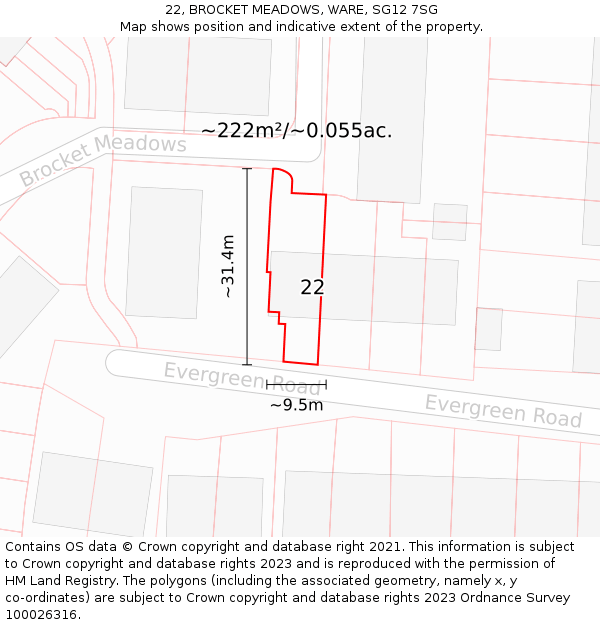 22, BROCKET MEADOWS, WARE, SG12 7SG: Plot and title map
