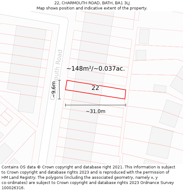 22, CHARMOUTH ROAD, BATH, BA1 3LJ: Plot and title map