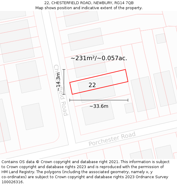 22, CHESTERFIELD ROAD, NEWBURY, RG14 7QB: Plot and title map