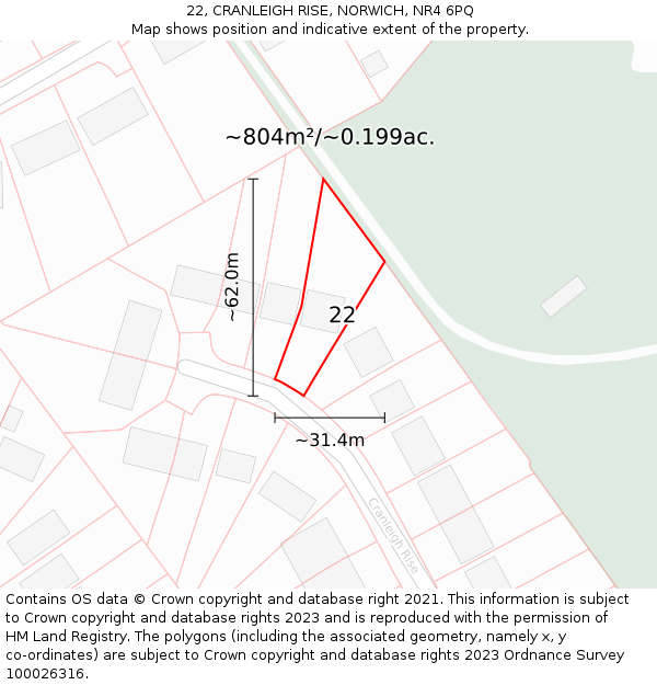 22, CRANLEIGH RISE, NORWICH, NR4 6PQ: Plot and title map