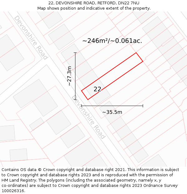 22, DEVONSHIRE ROAD, RETFORD, DN22 7NU: Plot and title map