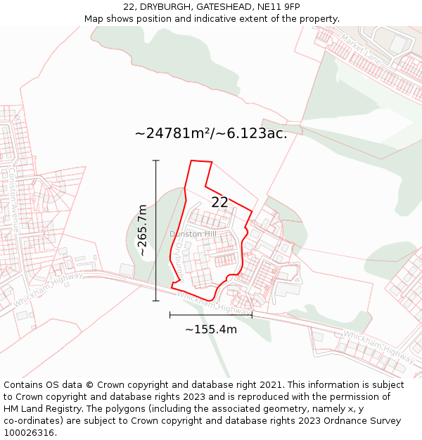 22, DRYBURGH, GATESHEAD, NE11 9FP: Plot and title map