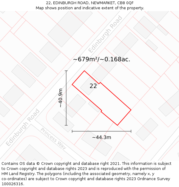 22, EDINBURGH ROAD, NEWMARKET, CB8 0QF: Plot and title map