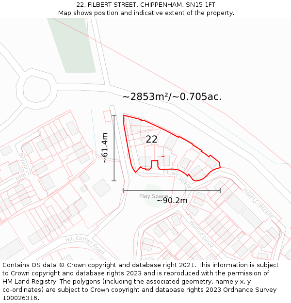 22, FILBERT STREET, CHIPPENHAM, SN15 1FT: Plot and title map