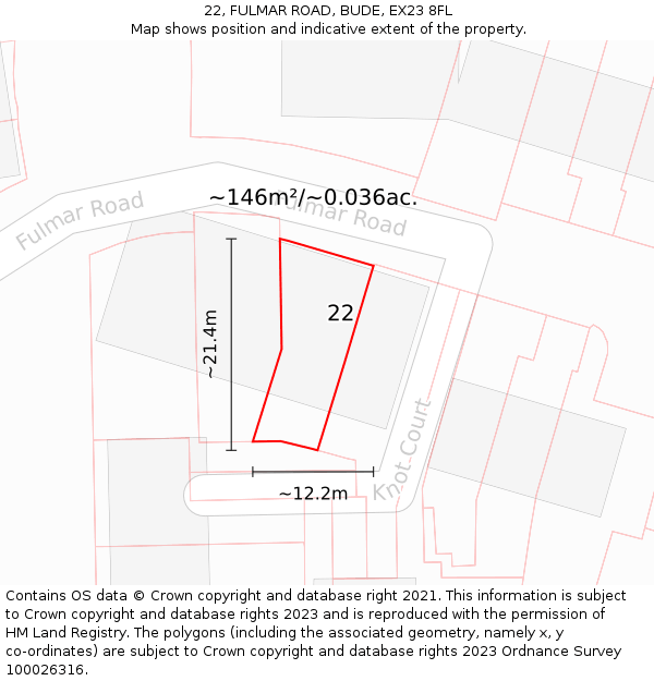 22, FULMAR ROAD, BUDE, EX23 8FL: Plot and title map
