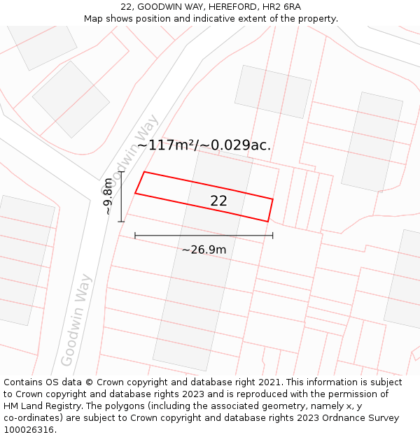 22, GOODWIN WAY, HEREFORD, HR2 6RA: Plot and title map