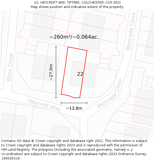 22, HEYCROFT WAY, TIPTREE, COLCHESTER, CO5 0DG: Plot and title map