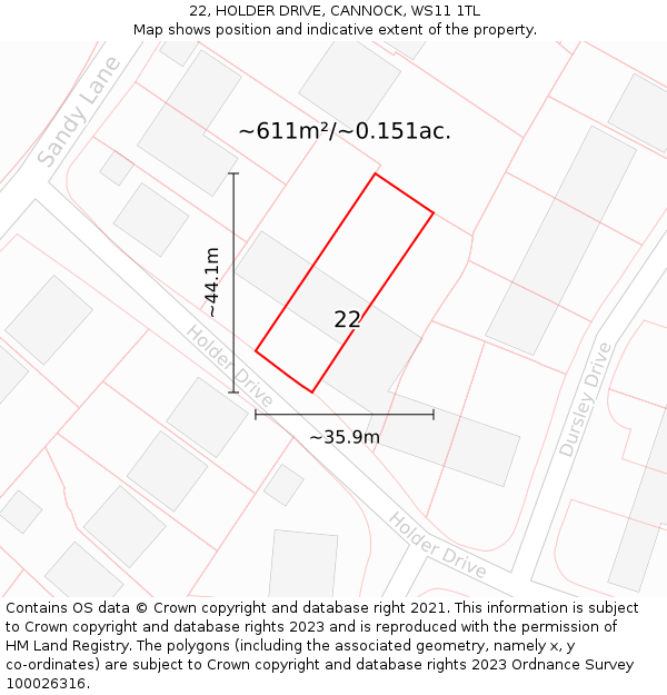 22, HOLDER DRIVE, CANNOCK, WS11 1TL: Plot and title map