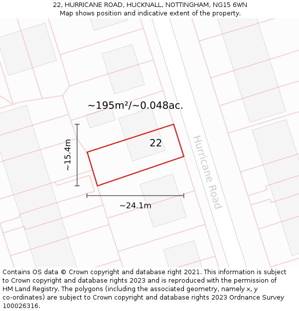 22, HURRICANE ROAD, HUCKNALL, NOTTINGHAM, NG15 6WN: Plot and title map
