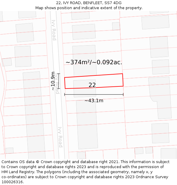 22, IVY ROAD, BENFLEET, SS7 4DG: Plot and title map