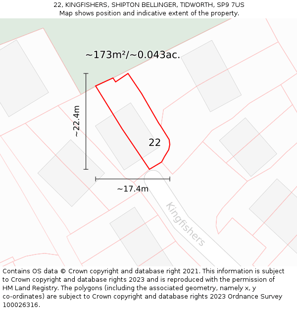 22, KINGFISHERS, SHIPTON BELLINGER, TIDWORTH, SP9 7US: Plot and title map