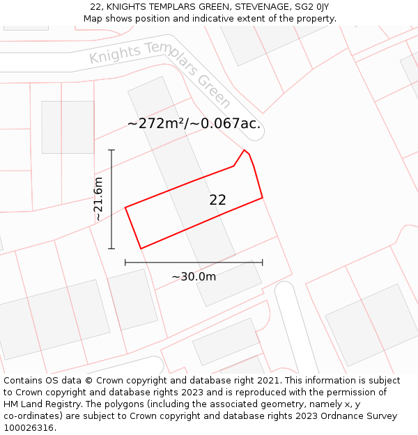 22, KNIGHTS TEMPLARS GREEN, STEVENAGE, SG2 0JY: Plot and title map
