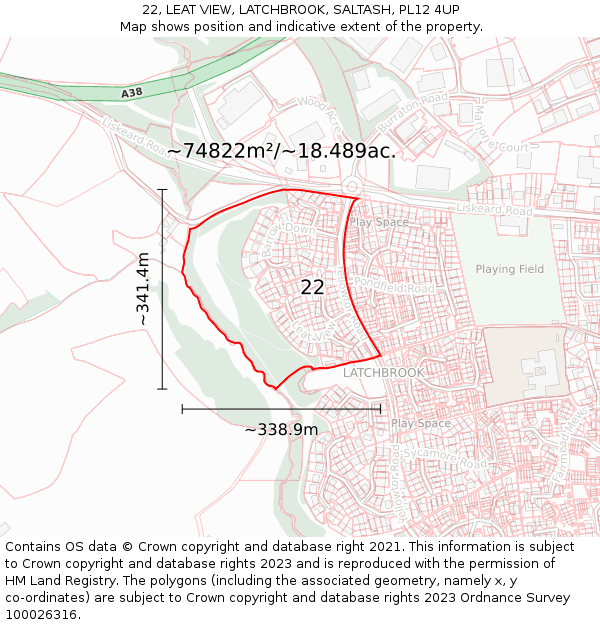 22, LEAT VIEW, LATCHBROOK, SALTASH, PL12 4UP: Plot and title map