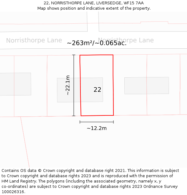 22, NORRISTHORPE LANE, LIVERSEDGE, WF15 7AA: Plot and title map