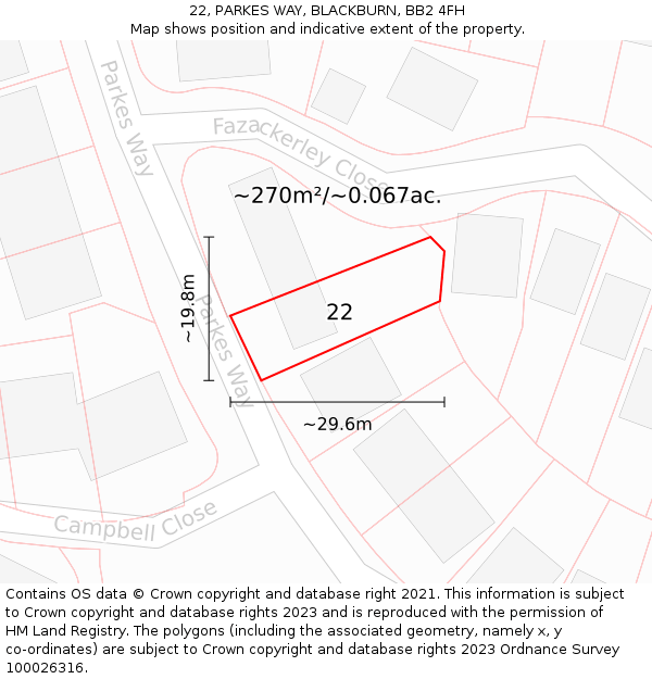 22, PARKES WAY, BLACKBURN, BB2 4FH: Plot and title map