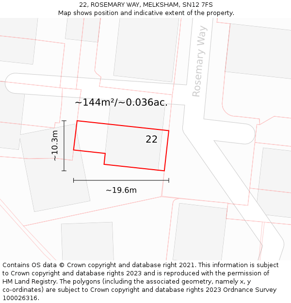 22, ROSEMARY WAY, MELKSHAM, SN12 7FS: Plot and title map