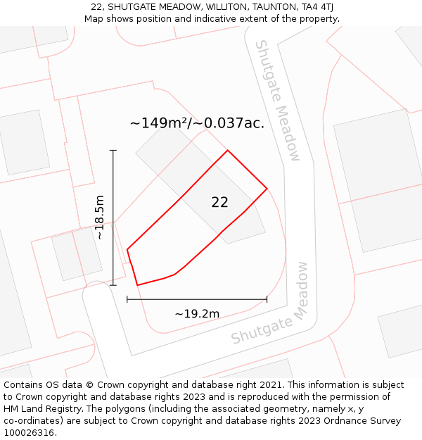 22, SHUTGATE MEADOW, WILLITON, TAUNTON, TA4 4TJ: Plot and title map