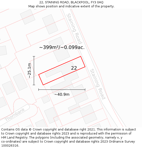 22, STAINING ROAD, BLACKPOOL, FY3 0AQ: Plot and title map