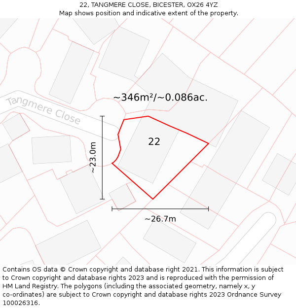 22, TANGMERE CLOSE, BICESTER, OX26 4YZ: Plot and title map